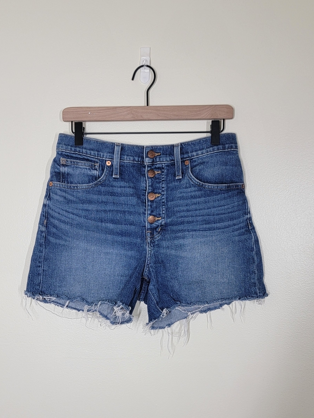 Madewell High Rise Cut Off Denim Shorts Medium Wash Button Fly Size 28